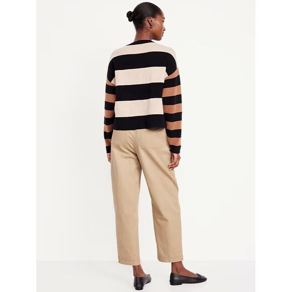 Old Navy Barrel Ankle Pants Womens L Petite Khaki Pull On Elastic Waist NEW - Picture 2 of 10